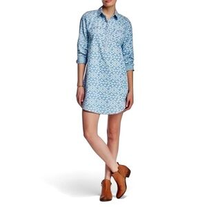 Lucky Brand Chambray blue white ikat print long sleeve shirt dress tunic